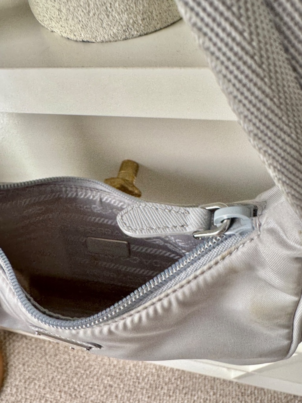PRADA Re-Edition 2000 Mini Hobo silver gray small nylon bag underarm purse Y2k - Picture 10 of 15